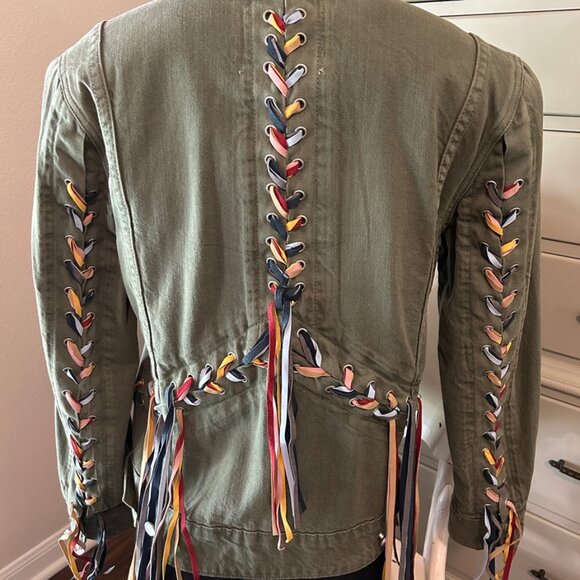 BlankNYC Green Denim Jacket with pretty fringe - Picture 2 of 5